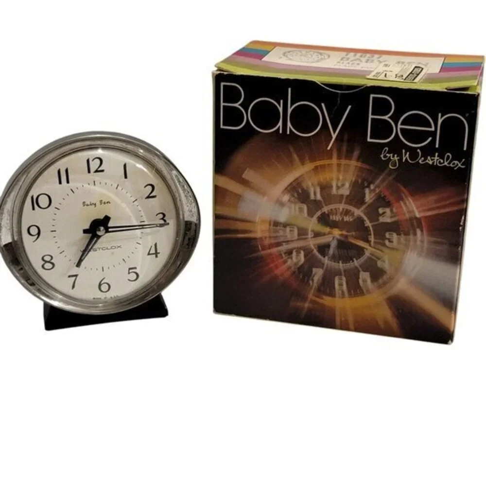 Vintage Westclox Baby Ben Alarm Clock Original Box Black & White